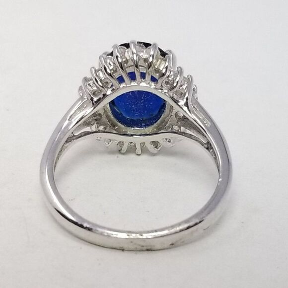 Vintage Avon Blue Oval Rhinestone Ring with Halo, Princess Dianna, Size 10 - Picture 3 of 9